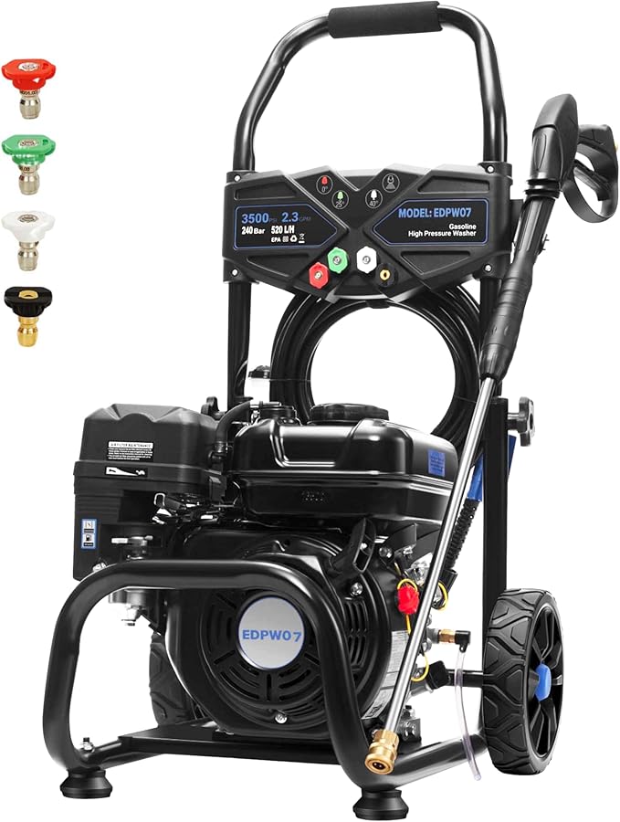3500 PSI Gas Pressure Washer, 2.3 GPM Heavy-Duty Cleaner with 209CC 7HP Engine, 25ft Hose, Aluminum Pump, Soap Tank & 4 Quick-Connect Nozzles (Black)