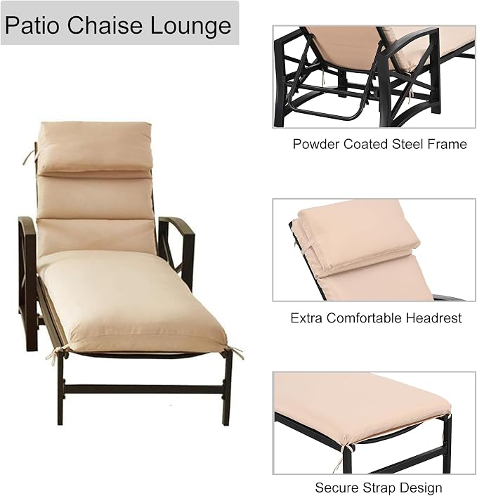 LOKATSE Home Outdoor Adjustable Chaise Patio Steel Furniture Metal Lounge Chair with Cushion