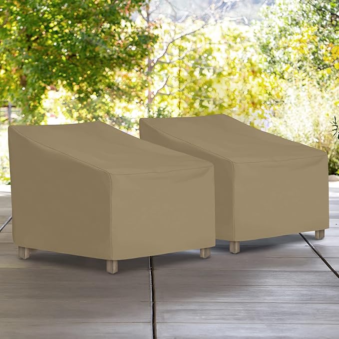 SunPatio Outdoor Chair Covers Waterproof, Heavy Duty Patio Lawn Furniture Cover, All Weather Protection Lounge Deep Seat Covers with Air Vent and Straps, 2 Pack - 34"W x 37"D x 36"/25''H, Taupe