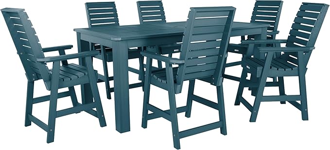 Highwood AD-ST7WL2CO5BA-NBE Weatherly 7pc Rectangular Counter Height Dining Set 84" x 42", Nantucket Blue