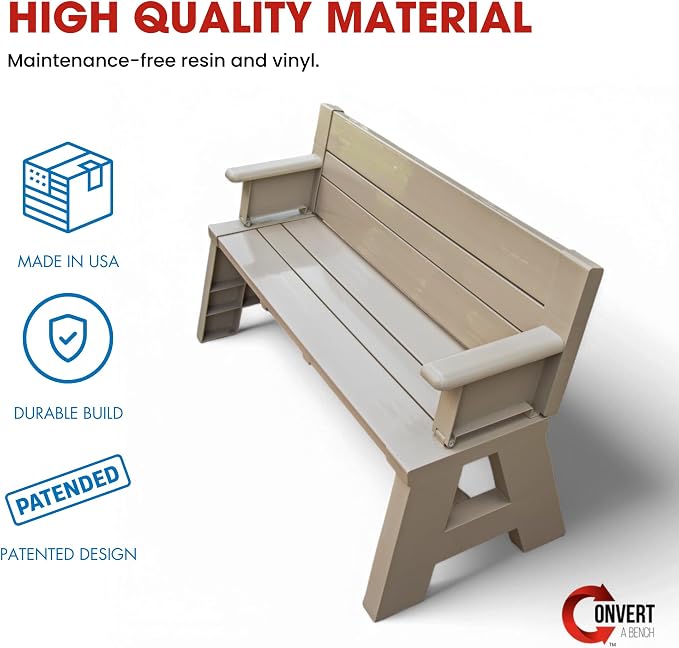 Convert-a-Bench Gen 1 2-in-1 Outdoor Convertible Bench to Picnic Table | Space-Saving, Weather-Resistant Patio Furniture for Yard, Deck, Garden | Easy Assembly & Durable Design - 1 Bench/Order, Adobe