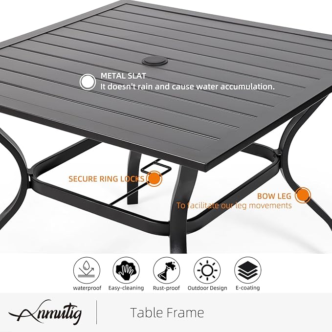 Anmutig 5-Piece Outdoor Dining Set, 35'' Square Table with 4 Swivel Chairs, All Weather Frame Furniture Set - Gray Style1