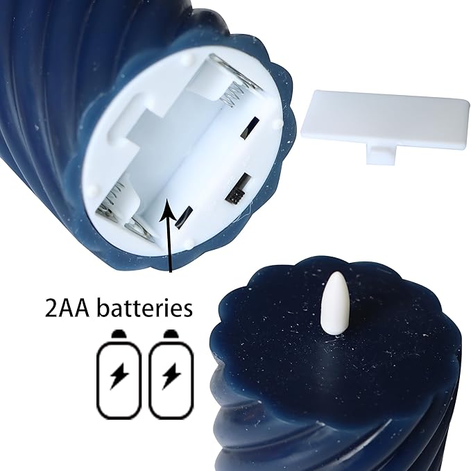 Battery Operated Flameless LED Candles with Remote Timer Real Wax Pillar Candles Electric Flickering decorative Navy Blue Wax Candles for Home Wedding Party Centerpiece Xmas Decor 3 PCS 3”X 4”, 5”, 6”