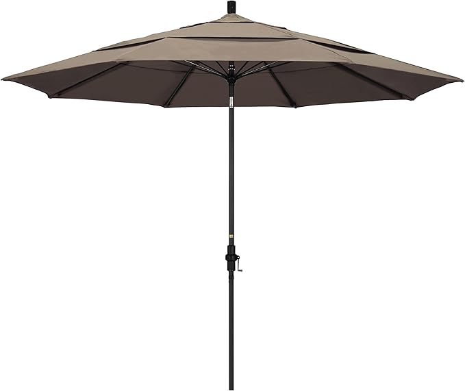 California Umbrella 11' Round Crank Lift, Collar Tilt, Aluminum Pole, Fiberglass Rib Patio Umbrella, Black Finish