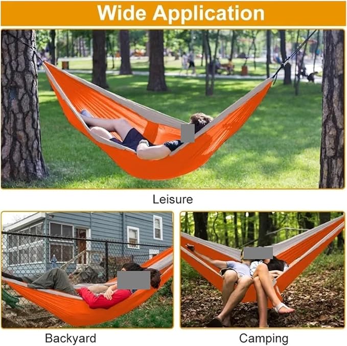 Hammock Outdoor Lightweight Double Nylon Camping Hammock with Hanging Straps Perfect for Backpacking Travel Beach Yard and Garden Quick-Opening(Green)