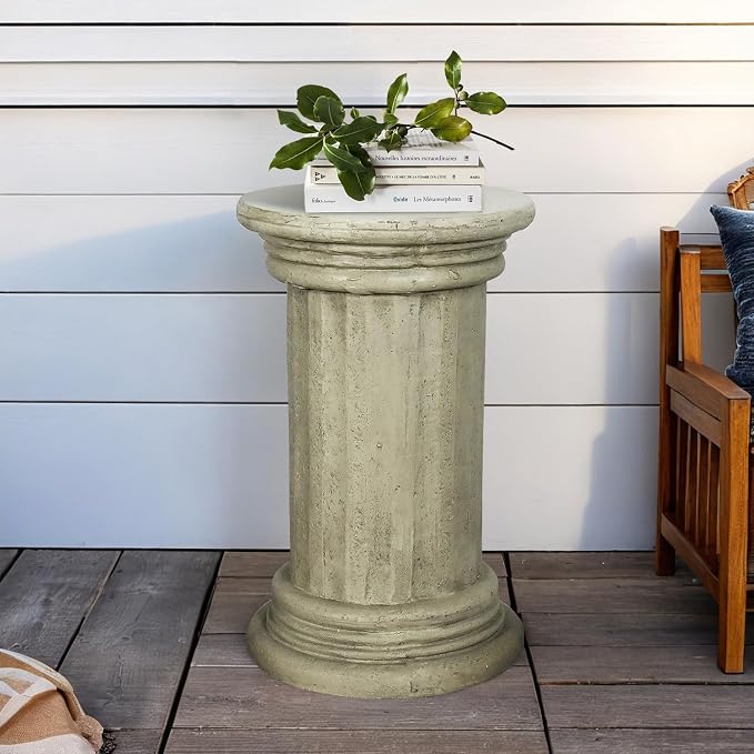 Classic Pedestal Side Table for Indoor and Outdoor - 20" H Faux Stone Resin Column for Living Room or Bedroom