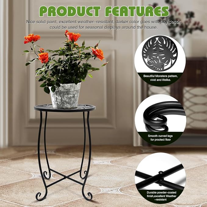 Fashion&cool 2 Pack Indoor Outdoor Side Tables, Weather Resistant Metal Patio Side Table, Small Round End Table Side Table for Patio Yard Porch Balcony Garden Bedside, Plant Stand for Indoor