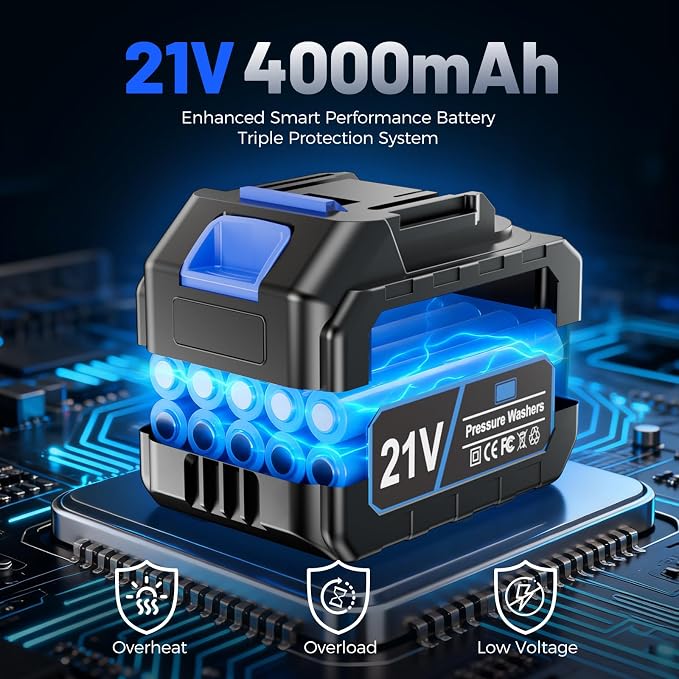 Cordless Pressure Washer, 5000 PSI Portable Power Washer with 21V 4.0Ah Battery, 6-in-1 Nozzle & Foam Cannon, Handheld Washer for Cars, Patio, Fence & Deck Cleaning.
