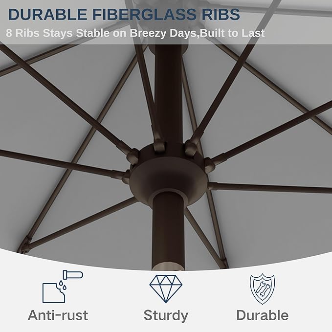 11FT Patio Umbrella, Outdoor Umbrella with with 8 Sturdy Fiberglass Ribs,Market Table Umbrella with Push Button Tilt and Crank,Suit for Backyard,Garden,Pool,Deck(Light Gray)