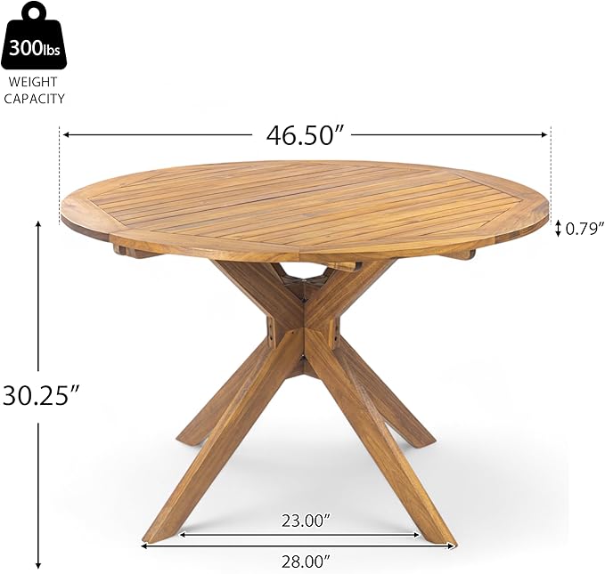 Christopher Knight Home Abact Acacia Wood Patio Dining Set for 4, Solid Wood Outdoor Dining Table Set for 4, Round Dining Table and Chairs Set of 4 with Cushion, Teak+Beige