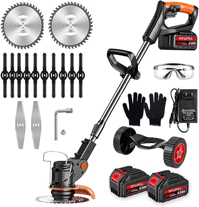 Weed Wacker, Cordless Weed Eater 2×4.0Ah Battery-Powered with 3 Types of Blades, 3-in-1 Stringless Grass Trimmer, Brush Cutter for Lawn Yard Garden (Orange)