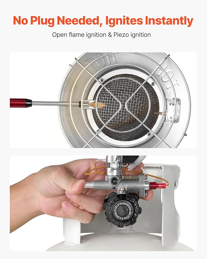 VEVOR Propane Tank Top Heater with Portable Trolley, 15000 BTU Rapid Heating 180-Degree Infrared Radiant Tank Top Gas Heater for 20-40lb Propane Tanks, for Ice Fishing/Hunting/Outdoor Single Burner
