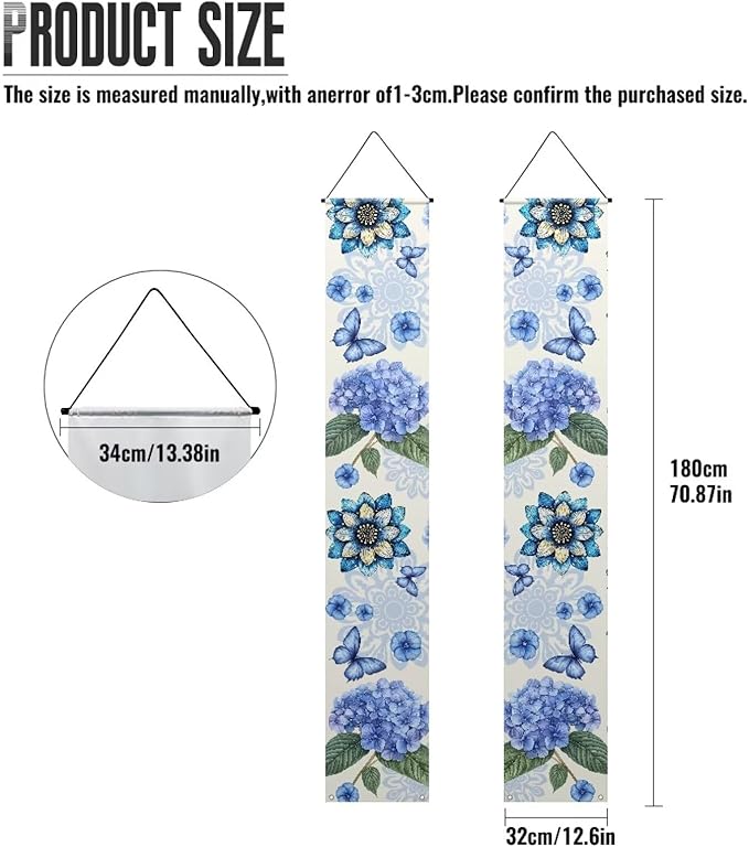 Hydrangea Butterfly Front Door Hanging Banner Winter Porch Sign Hanging Flag Porch Sign for Front Door Outdoor Seasonal Holiday Wedding Yard Decor Farmhouse Indoor Wall Backdrop