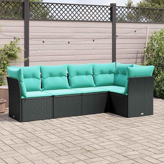 5 Piece Patio Sofa Set with Cushions, Outdoor Dining Sets Sectional Sofa Outdoor Sofa Sets Patio Conversation Set for Garden Negotiation Area Piazza Poolside Black Poly Rattan