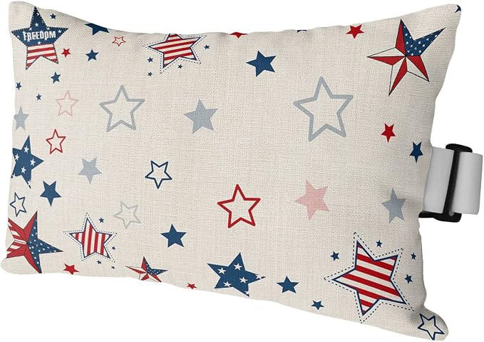 Outdoor Pillows Covers with Inserts 4th of July USA Flag Star Beige Waterproof Recliner Pillow with Adjustable Strap Throw Pillows for Patio Furniture Pool Lounge Chair, 11x16 inch, 1PCS