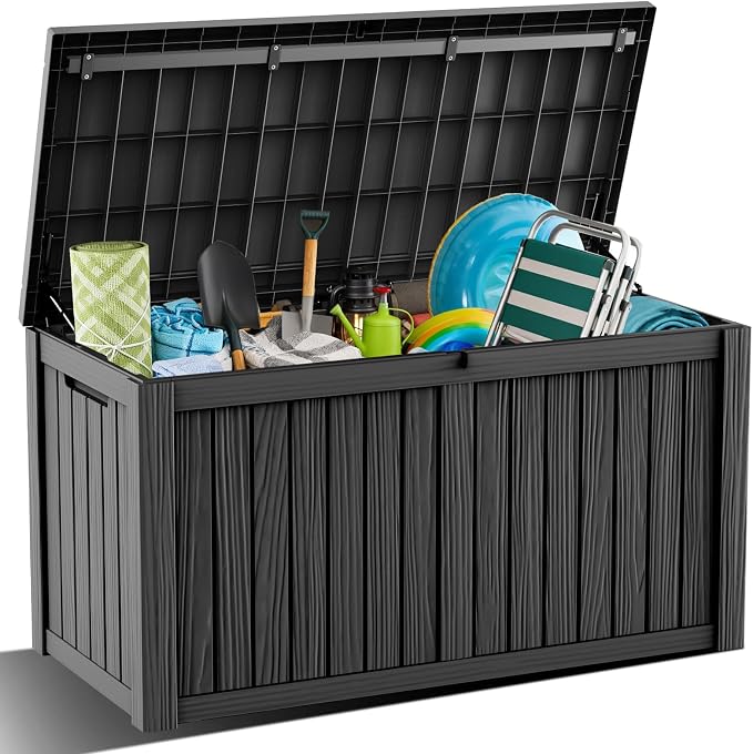 DRATO 180 Gallon Outdoor Storage Box, Large Waterproof Deck Box, Lockable Resin Storage Container with Reinforced Support for Patio Cushions, Garden Tools, UV-Resistant Outdoor Chest（Black，180 Gallon）