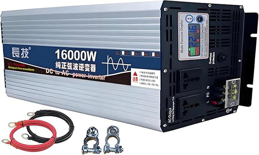 Upgraded high Power 6000W 8000W 10000W 12000W 16000W Pure Sine Wave Power Inverter 12V 24V 48V DC to 110V 220V AC Converter with LED Display for Car/RV Home Solar System(16000W,24vto220V)