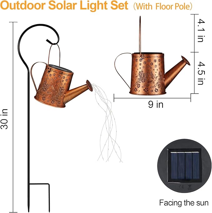 Solar Watering Can Light, Solar Powered Hanging Lantern Landscape Lights, Decorative Garden for Yard Waterproof Garden Decor, Gifts for Mom, Grandma（02-Hummingbird）