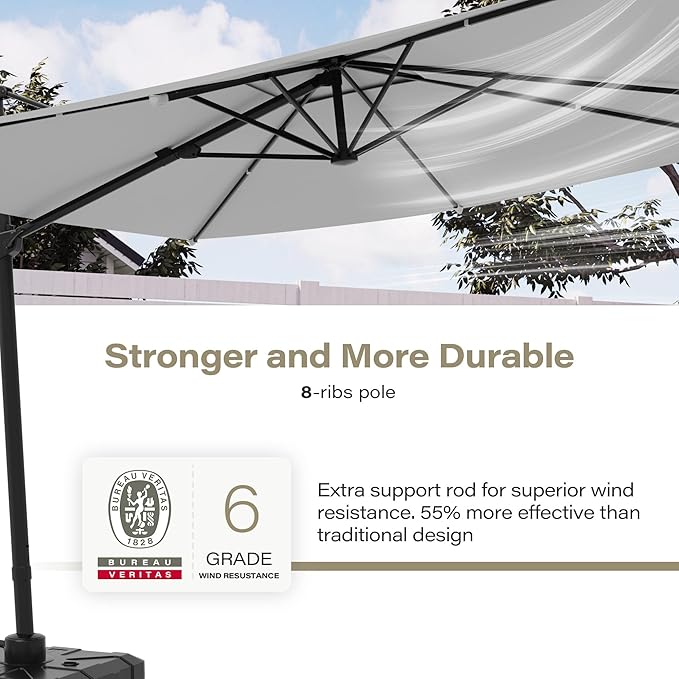 LAUSAINT HOME 9 FT Patio Umbrella, Outdoor Large Cantilever Windproof Patio Offset Umbrella with 360° Rotation for Backyard, Pool, Lawn, Deck (Square, Gray)