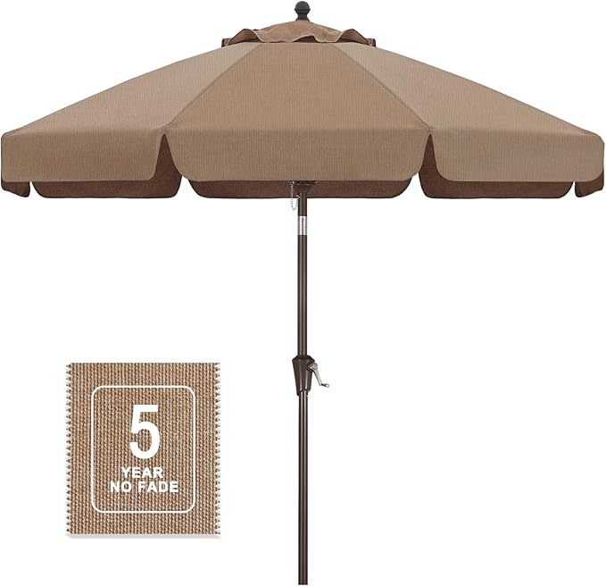 MASTERCANOPY 9ft Olefin Valance Patio Umbrella with Tilt Crank, 5-Year-Non-Fading Canopy & 8 Fiberglass Ribs for Deck, Patio, and Garden