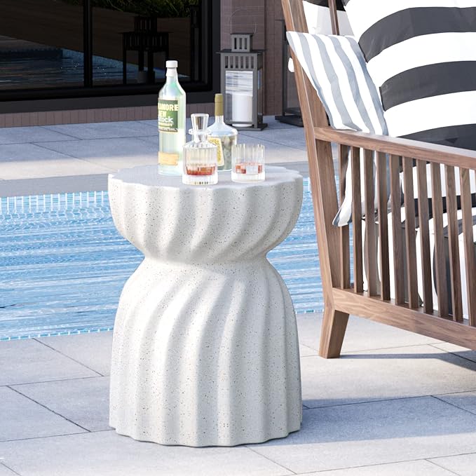 HOMPUS Outdoor Side Table Set of 2, Round Concrete Patio End Table, Small Accent MgO Lightweight Garden Stool for Indoor Outdoor Use, Patio, Garden, Backyard, Terrazzo Colorful