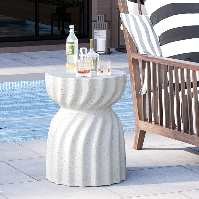 HOMPUS Unique Outdoor Concrete Side Table,Round Patio MgO End Table, Lightweight Small Accent Garden Stool for Indoor Use, Patio, Garden, Backyard, Terrazzo Colorful