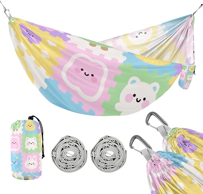 Cute Cartoon Childish Pattern Colorful 330lb Capacity Camping Hammock Backyard Hammock for Camping & Hiking Essential Base de hamaca para adultos