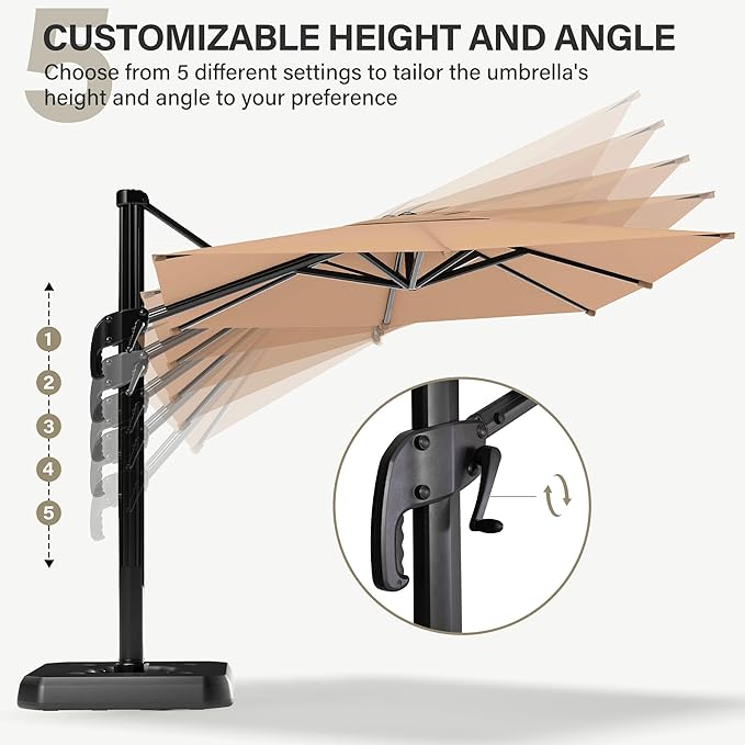 LAUSAINT HOME Cantilever Patio Umbrella, 360° Rotating Offset Umbrella with Aluminum Frame, Large Square Sunshade for Backyard, Pool, Deck, Lawn (Square, Khaki)