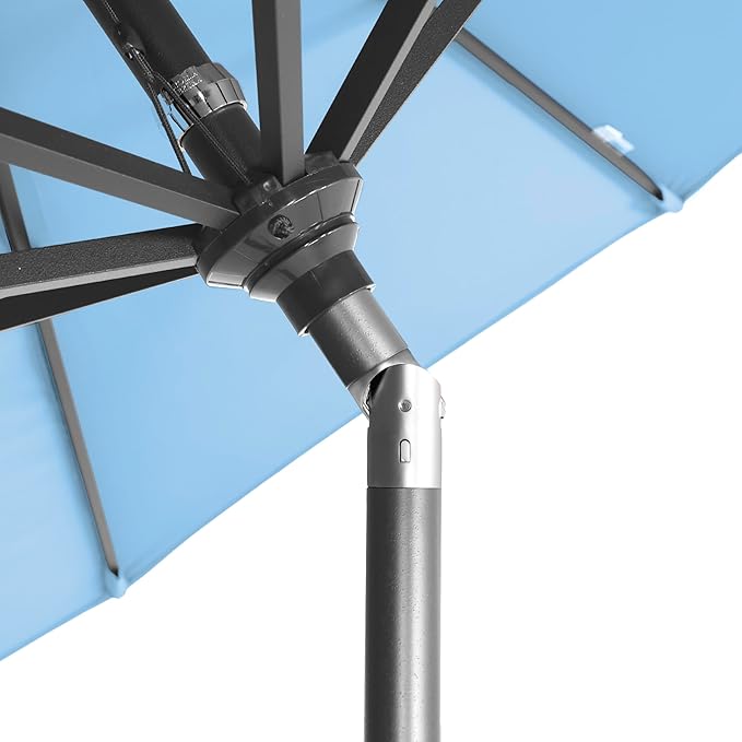California Umbrella 12-Year-Non-Fading, 9Ft Premium Sunbrella Patio Umbrella, Hand-Crank, Button-Tilt, Gray Frame, Air Blue Fabric