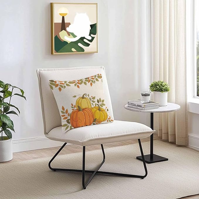 Orange Pumpkins Outdoor Waterproof Pillow Covers, Fall Yellow Leaves Vintage Beige Rustic Decorative Square Throw Pillowcase Sofa Cushion Sham for Patio/Couch/Chair, 18"x18" 2 Pack