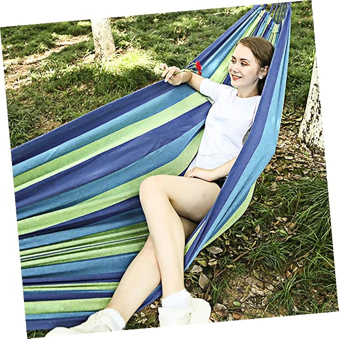 Milisten Double Canvas Swing Hammock for Two Adults Outdoor Travel Hanging Hammock with Thickened Widened Fabric for Garden Patio and Backyard