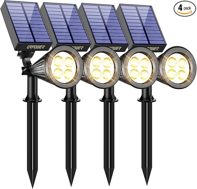 URPOWER Solar Lights Outdoor, 2-in-1 Solar Spot Lights Waterproof with 2 Lighting Modes, Adjustable Solar Powered Spotlights Auto On/Off Landscape Lights for Yard Garden Pathway, 4 Pack (Warm White)