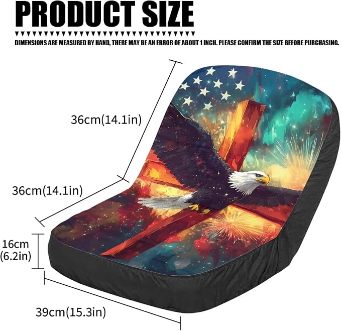 American Flag Eagle Cross Lawn Mower Seat Cover Tractor Seat Cushion Without Armrest for Agricultural and Industrial Vehicle, Non-Slip