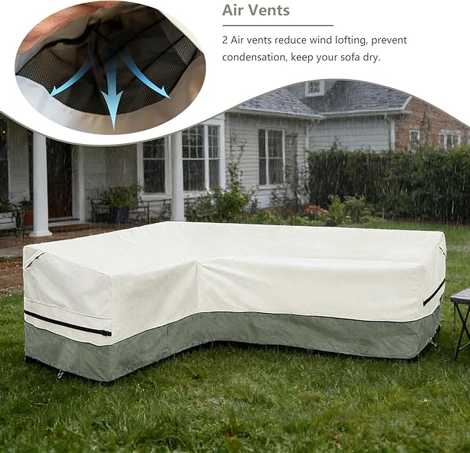 okcool Outdoor Sectional Sofa Cover Waterproof-L-Shaped Patio Furniture Covers for 4-Seater Outdoor Sectional Furniture Couch 58”W (Left Side) x 85”W (Back Length),White&Grayish Green
