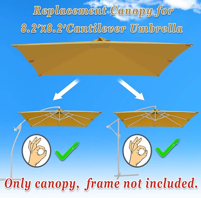 Replacement Umbrella Canopy for 8.2ft x 8.2ft 8 ribs in (Canopy Only)