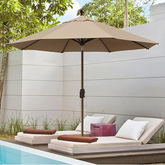 EliteShade USA 10-Year-Non-Fading 10Ft Market Patio Umbrella, UPF 50+ UV Protection Performance Sun Umbrella, Heavy Duty Commercial Grade Outdoor Table Umbrella with Crank & Tilt, Windproof Vented Top for Garden, Pool, Deck and Outdoor Playsets, Heathe...