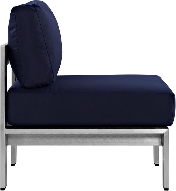 Modway Shore 3-Piece Aluminum Outdoor Patio Furniture Set in Silver Navy