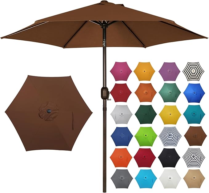 Blissun 7.5 ft Patio Umbrella, Yard Umbrella, Outdoor Market Umbrella with Push Button Tilt Crank, Brown