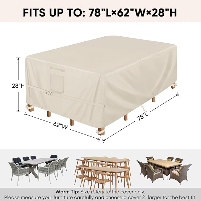 BALEINE Patio Furniture Covers, Outdoor Furniture Covers Waterproof, Heavy Duty Oxford Patio Table Cover for Outdoor Table, Chair, Sofa, Desk (Beige 78"L×62"W×28"H)