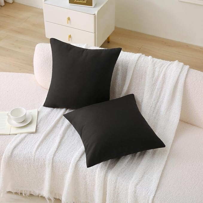 16 x 16 Inch Throw Pillow for Outdoor Seating, Waterproof Lumbar Pillows with Insert, Square Decorative Garden Cushion for Couch Patio Sofa Home Furniture (Black, 16" x 16" (Pack of 2))