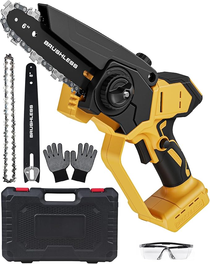 Mini Chainsaw Cordless for Dewalt Battery 20V MAX, 8-Inch and 6-Inch 2-IN-1 Chainsaw with Brushless Motor and Auto-Oiler, 1200W, for Tree Pruning Wood Cutting (Tool Only)