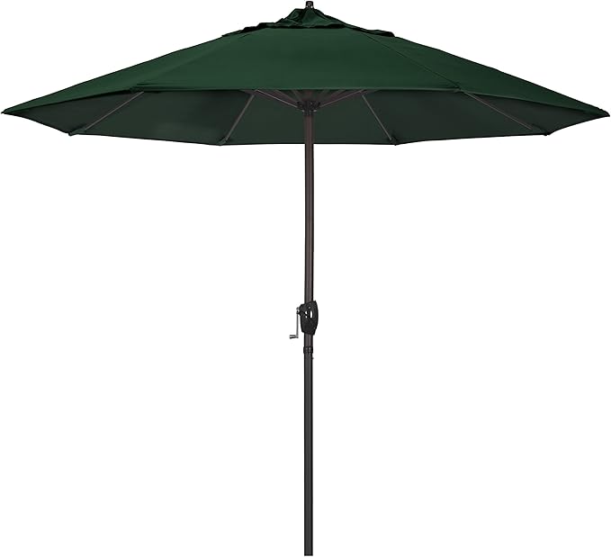 California Umbrella 9' Round Aluminum Outdoor Deck, Pool or Patio Umbrella, Crank Lift, Auto Tilt, Bronze Pole, Hunter Green Olefin