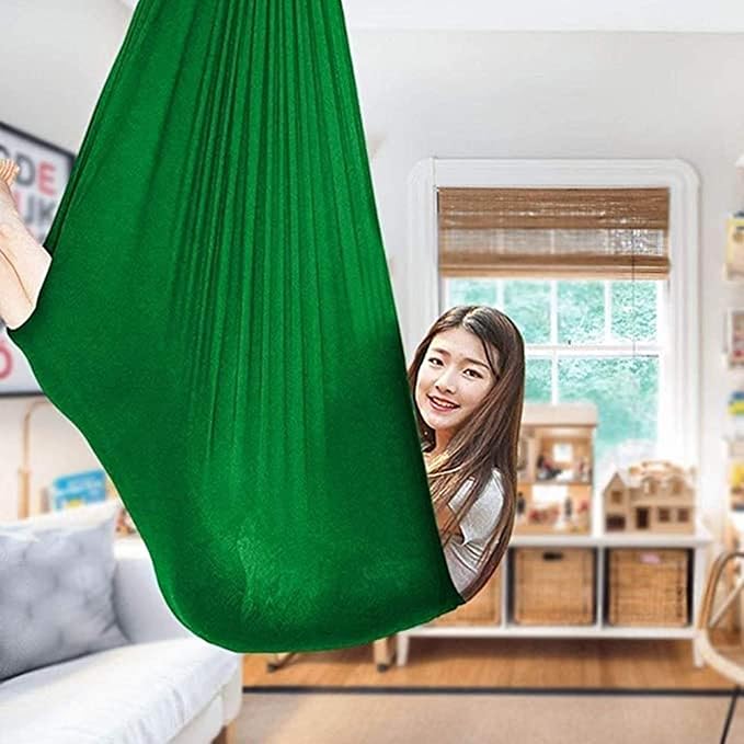 Indoor Swing Seat for Kids Child and Teens Hanging Hammock for Indoor Outdoor Calming Effect On Children with Sensory Needs Included Accessories (Color : Green, Size : 100 x 280 cm (L x W))