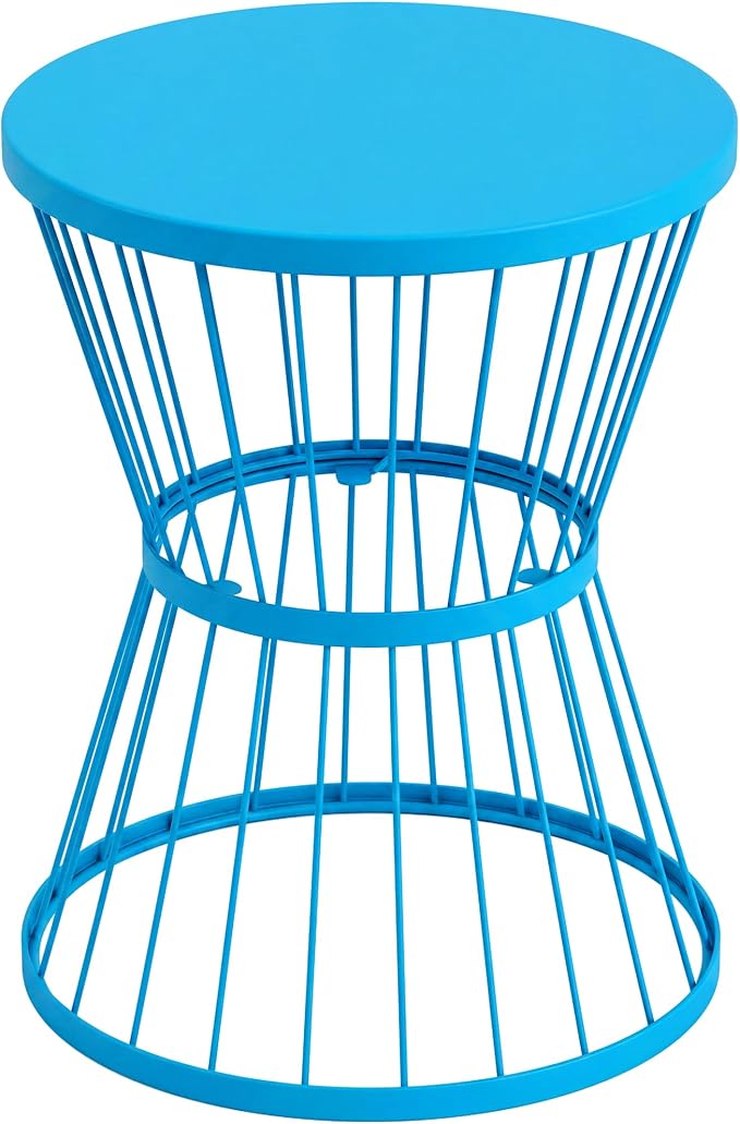 Outsunny 16" Steel Patio Side Table, Garden End Table with Hourglass Design, Accent Table for Outdoor and Indoor Use, Blue