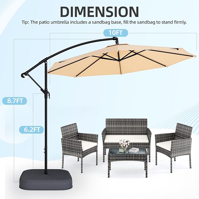 10FT Patio Umbrella with Base Included, Outdoor Offset Cantilever Umbrella, Infinite Tilt, UV Protection for Backyard, Lawn, Garden & Pool