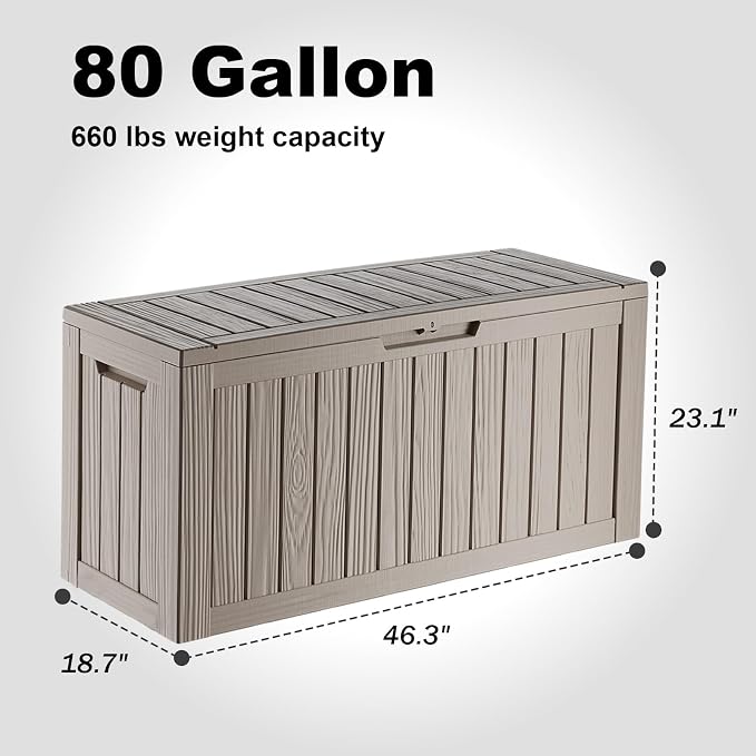85 Gallon Resin Deck Box, Outdoor Waterproof Storage Containers, Lockable Patio Storage Box For Furniture, Gardening Storage With Lids (Brown)