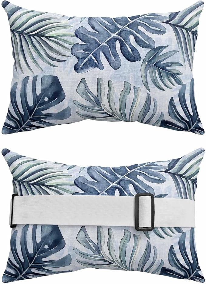 Pack of 4 Outdoor Lumbar Pillow Covers 11x16 Inch, Navy Blue Monstera Deliciosa Waterproof Throw Pillow Covers Set, Summer Botanical Tropical Decorative Cushion Cases for Patio Porch Car