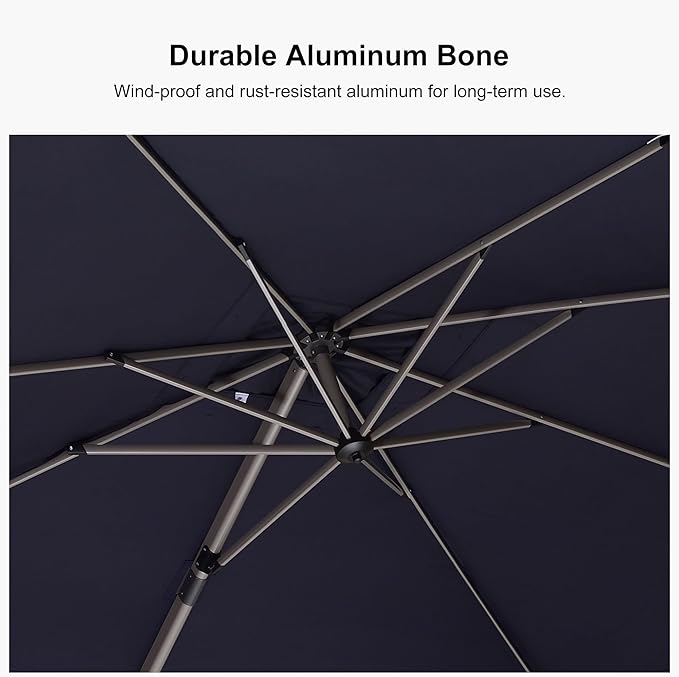 PURPLE LEAF 9’ X 9‘ Patio Umbrella Outdoor Cantilever Umbrella, Aluminum Offset Umbrella with Champagne Frame and 360° Rotation for Pool Deck Garden, Navy Blue