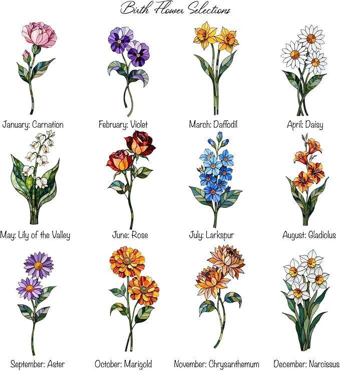 Personalized Mother’s Day Suncatcher Rectangle – Custom Birth Flower Suncatcher for Mom Grandma – Stained Glass Style Personalized Gift with Kids Names for Mom Nana Grandma