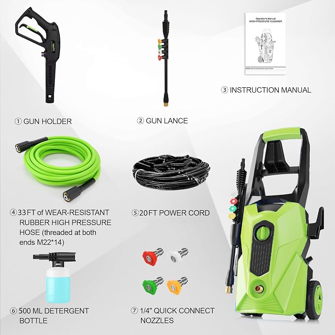 2026 New 5000PSI Electric Pressure Washer, Power Washer with 33FT Resistant Hose and 4 Nozzles, Compatible with Undercarriage washers, Professional Powerwashers for Home/Car(Light Green)